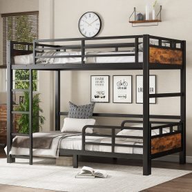 Twin XL Over Twin XL Metal Bunk Bed/Loft Bed/Platform Bed, with Raised Security Fence