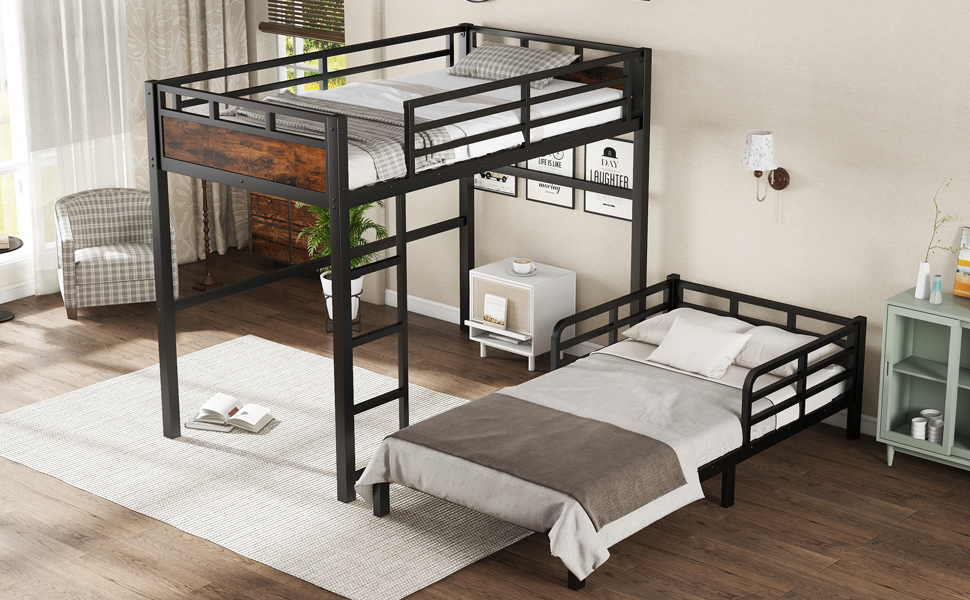 Twin XL Over Twin XL Metal Bunk Bed/Loft Bed/Platform Bed, with Raised Security Fence 16 Twin XL Over Twin XL Metal Bunk Bed/Loft Bed/Platform Bed, with Raised Security Fence