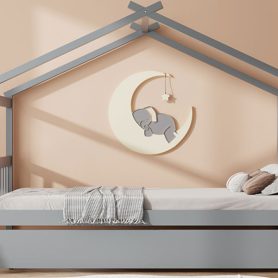 Twin Size Wooden House Bed with Twin Size Trundle