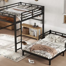 Full Over Full Metal Bunk Bed/Loft Bed/Platform Bed, with Raised Security Fence