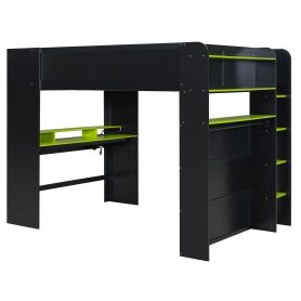 Full Size Wood Bunk Bed with Desk, Wardrobe, Ample Storage Space and RGB Light