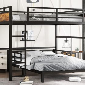 Queen Over Queen Metal Bunk Bed/Loft Bed/Platform Bed, with Raised Security Fence