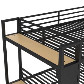 Metal Queen over Queen Size Bunk Bed with Storage Shelves, Drawers and Pegboard