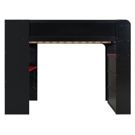 Full Size Wood Bunk Bed with height-adjustable Desk,Wardrobe,Ample Storage Space,and RGB Light