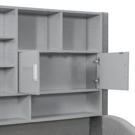 Twin Size Upholstered Daybed with LED Armrest Lights, Storage Shelves & Cabinets