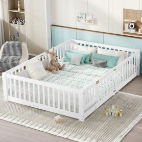 Queen Size Floor Bed with Safety Guardrail and Door