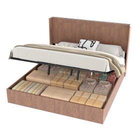 Wooden Platform Bed Frame With Lift Storage, King