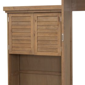 Queen Size Murphy Bed with Multiple Storage Shelves and Louvered Style Decoration