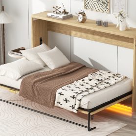 Twin Size Murphy Bed With LED Light, Can Be Folded Into A Cabinet