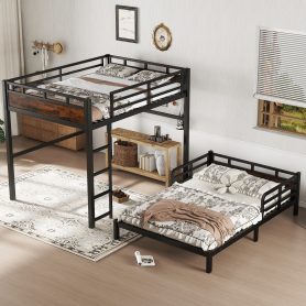 Full Over Full Metal Bunk Bed/Loft Bed/Platform Bed, with Raised Security Fence