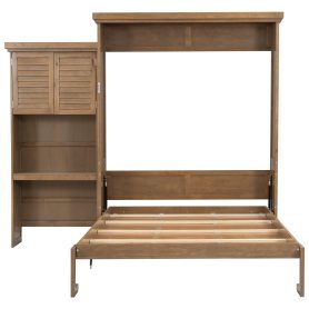 Queen Size Murphy Bed with Multiple Storage Shelves and Louvered Style Decoration