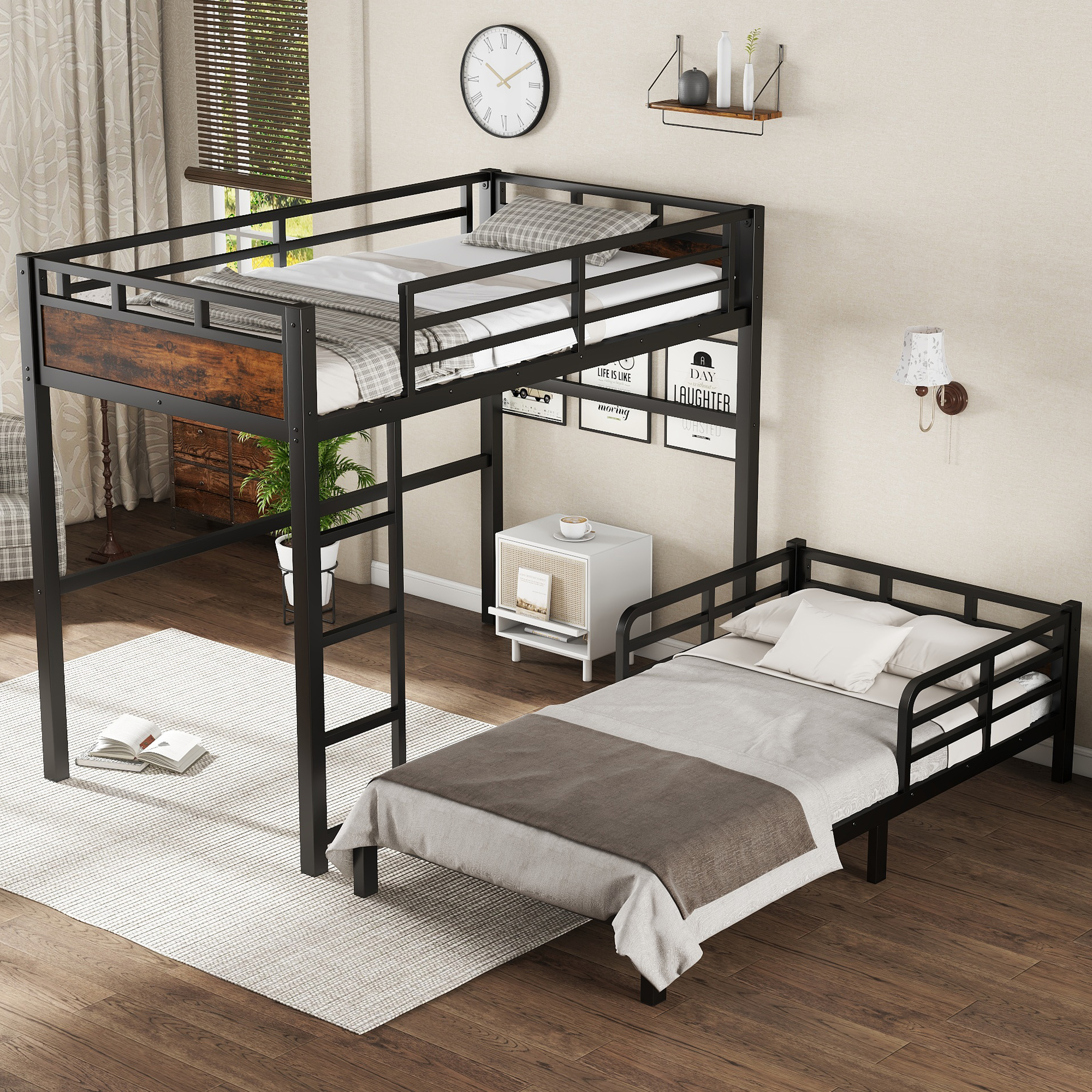 Twin XL Over Twin XL Metal Bunk Bed/Loft Bed/Platform Bed, with Raised Security Fence 5 Twin XL Over Twin XL Metal Bunk Bed/Loft Bed/Platform Bed, with Raised Security Fence