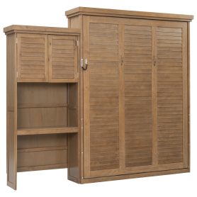 Queen Size Murphy Bed with Multiple Storage Shelves and Louvered Style Decoration