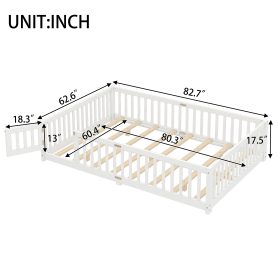 Queen Size Floor Bed with Safety Guardrail and Door