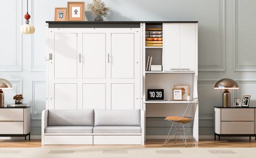 Multi-Functional Murphy Bed with Sofa, Desk, and Storage Cabinet
