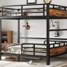 Full Over Full Metal Bunk Bed/Loft Bed/Platform Bed, with Raised Security Fence