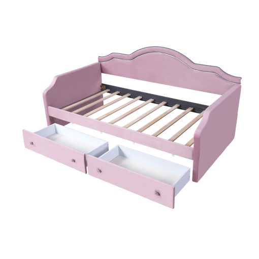 Twin Size Upholstered Daybed with LED and 2 Drawers