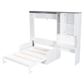 Multi-Functional Murphy Bed with Sofa, Desk, and Storage Cabinet, Queen Size