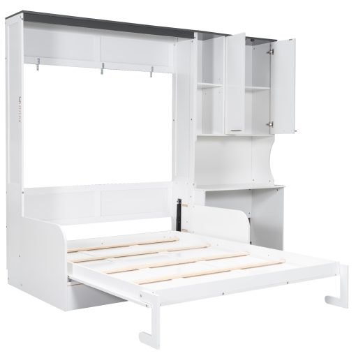 Multi-Functional Murphy Bed with Sofa, Desk, and Storage Cabinet, Queen Size