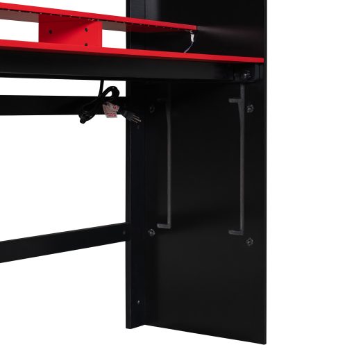 Full Size Wood Bunk Bed with height-adjustable Desk,Wardrobe,Ample Storage Space,and RGB Light