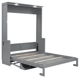 Queen Size Murphy Bed with Desk, LED Lights and USB Charging Station