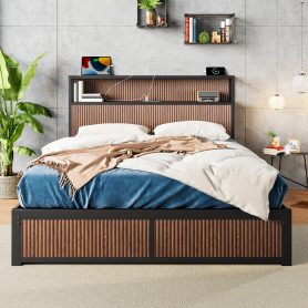 Large Raised-Pattern Storage Bed Frame