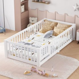 Twin Size Floor Bed with Safety Guardrail and Door 20 Twin Size Floor Bed with Safety Guardrail and Door