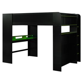 Full Size Wood Bunk Bed with Desk, Wardrobe, Ample Storage Space and RGB Light