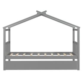 Twin Size Wooden House Bed with Twin Size Trundle