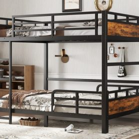 Full Over Full Metal Bunk Bed/Loft Bed/Platform Bed, with Raised Security Fence