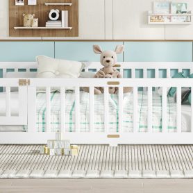 Queen Size Floor Bed with Safety Guardrail and Door