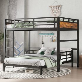 Full XL Over Full XL Metal Bunk Bed/Loft Bed/Platform Bed, with Raised Security Fence