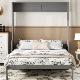 Queen Size Murphy Bed with Desk, LED Lights and USB Charging Station