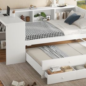 Twin Size Daybed With Trundle, Storage Drawers And Side Shelves 33 Twin Size Daybed With Trundle, Storage Drawers And Side Shelves