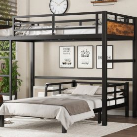 Twin XL Over Twin XL Metal Bunk Bed/Loft Bed/Platform Bed, with Raised Security Fence 32 Twin XL Over Twin XL Metal Bunk Bed/Loft Bed/Platform Bed, with Raised Security Fence