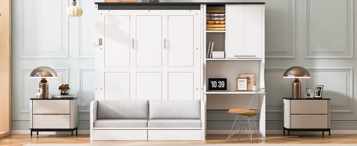 Multi-Functional Murphy Bed with Sofa, Desk, and Storage Cabinet