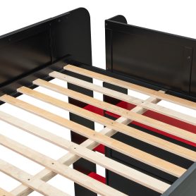 Full Size Wood Bunk Bed with height-adjustable Desk,Wardrobe,Ample Storage Space,and RGB Light