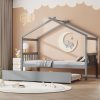 Twin Size Wooden House Bed with Twin Size Trundle