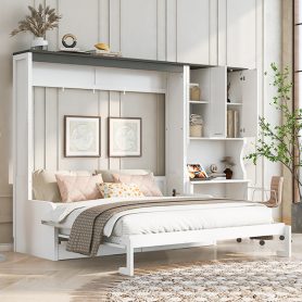 Multi-Functional Murphy Bed with Sofa, Desk, and Storage Cabinet, Queen Size