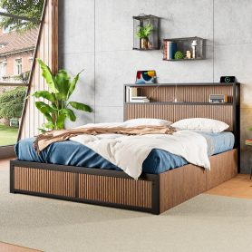 Large Raised-Pattern Storage Bed Frame