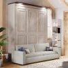 Queen Size Wall Bed with Sofa and LED