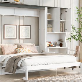 Multi-Functional Murphy Bed with Sofa, Desk, and Storage Cabinet, Queen Size