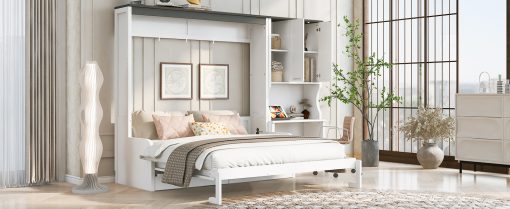 Multi-Functional Murphy Bed with Sofa, Desk, and Storage Cabinet, Queen Size