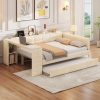 Full Size Upholstered Platform Bed with Storage Shelves, Desk, Charging Station and Trundle