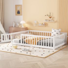 Full Size Floor Bed with Safety Guardrail and Door