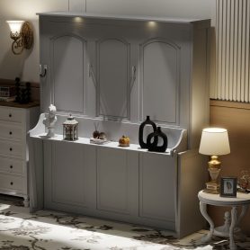 Queen Size Murphy Bed with Desk, LED Lights and USB Charging Station