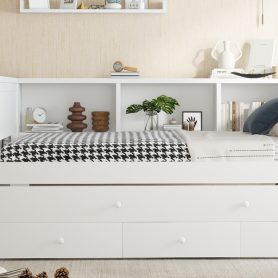 Twin Size Daybed With Trundle, Storage Drawers And Side Shelves 35 Twin Size Daybed With Trundle, Storage Drawers And Side Shelves