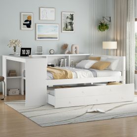 Full Size Daybed With Trundle, Storage Drawers And Side Shelves