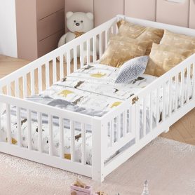 Twin Size Floor Bed with Safety Guardrail and Door 30 Twin Size Floor Bed with Safety Guardrail and Door