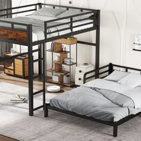 Queen Over Queen Metal Bunk Bed/Loft Bed/Platform Bed, with Raised Security Fence